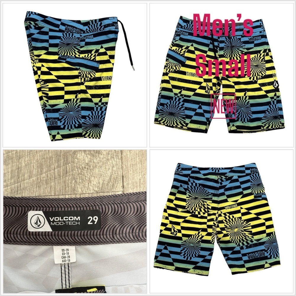 Mens Volcom 29 Small Swimwear Trunks Shorts Boardshorts Mod Tech Stripe Stretch